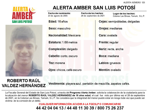 Activan Alerta Amber para hallar a Roberto Raúl, visto por última vez en Tamuín